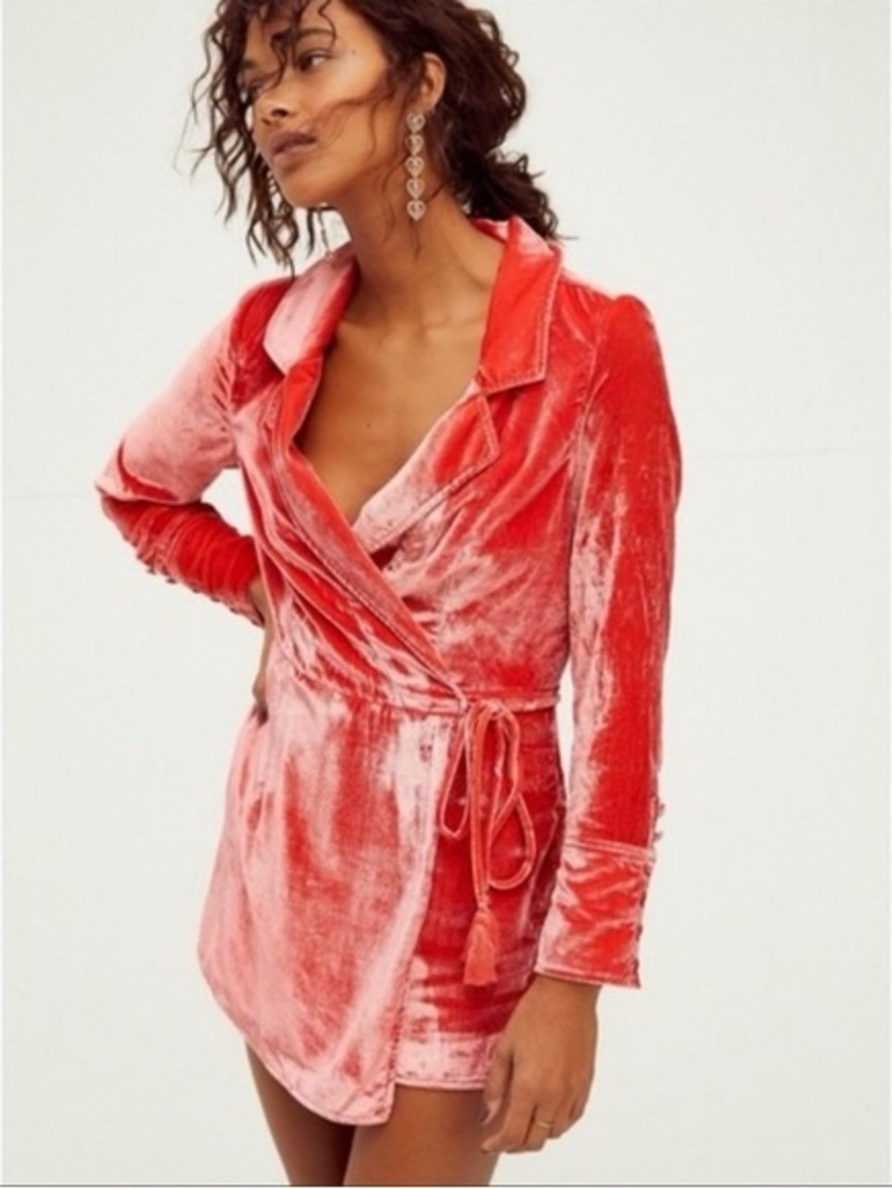 Free People Viola Velvet Romper Wrap Playsuit Coral